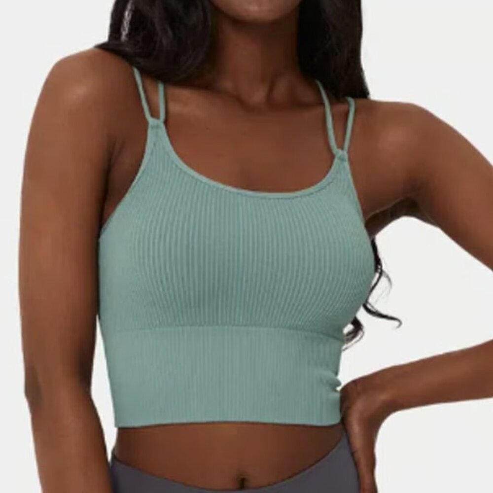 Women's Seamless Flow Double Straps V Back Cropped Tank Top Green L
